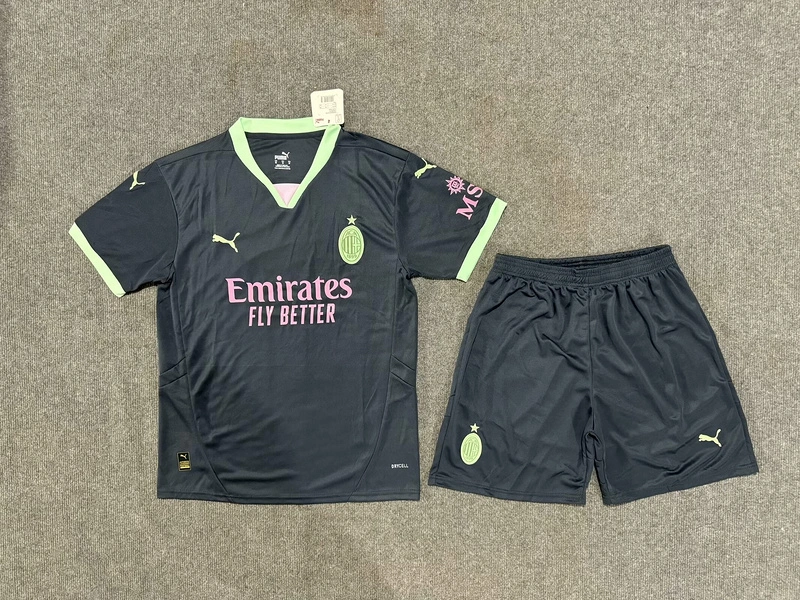 AC Milan Soccer Jersey Third Away Kids Kit Jersey+Shorts 2024/25