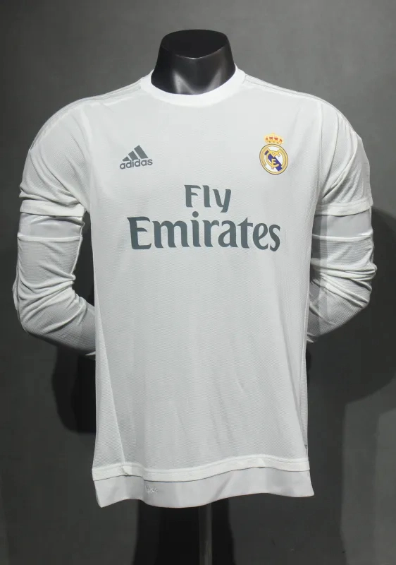 Real Madrid Authentic Retro Jersey Home Long Sleeve Soccer Shirt 2015/16