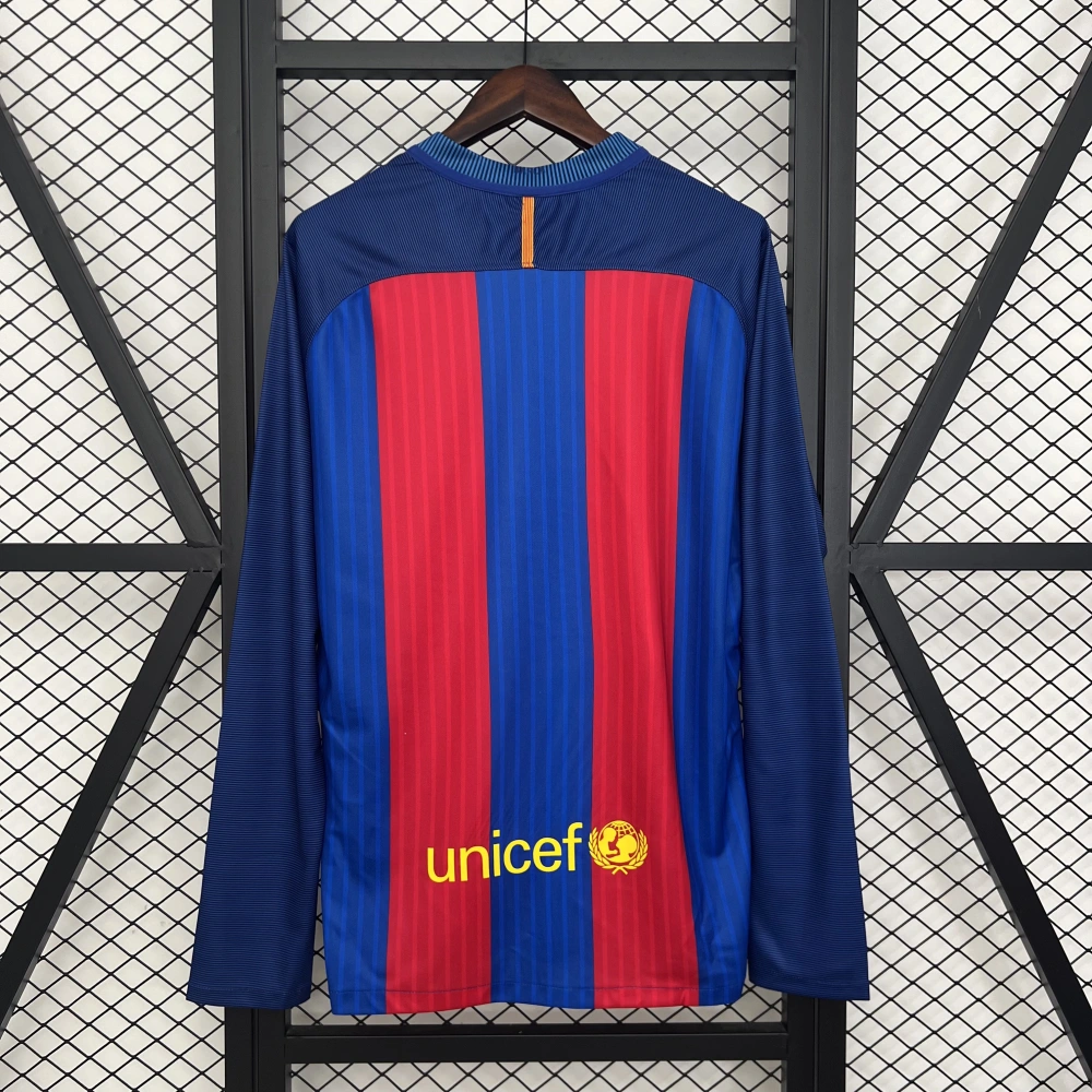 Barcelona Retro Jersey Home Long Sleeve Soccer Shirt 2016-17