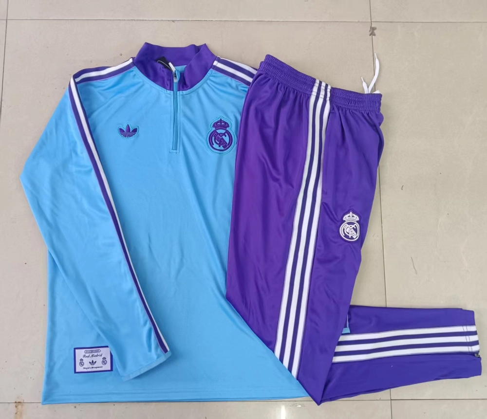 Kids Real Madrid Training Kit (Sweatshirt+Pants) Light Blue 2025/26