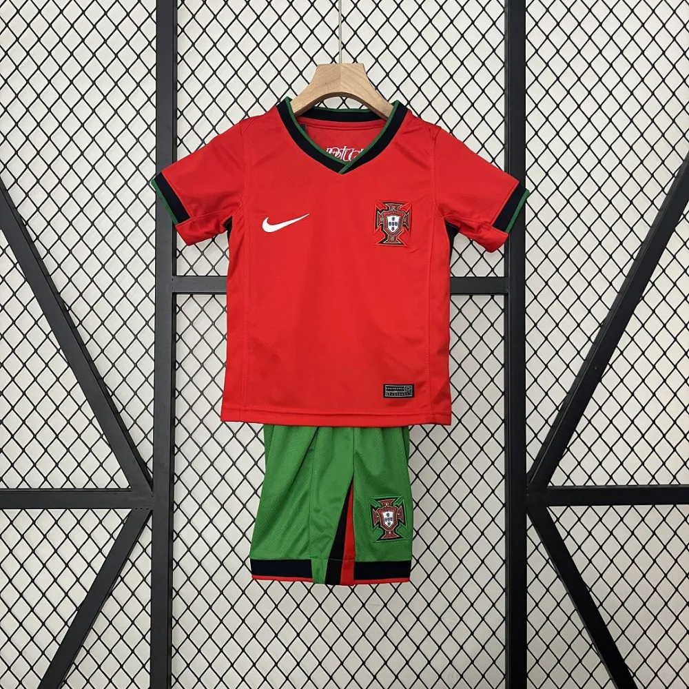 Portugal Home Football Uniform Kids Kit Jersey+Shorts EURO 2024