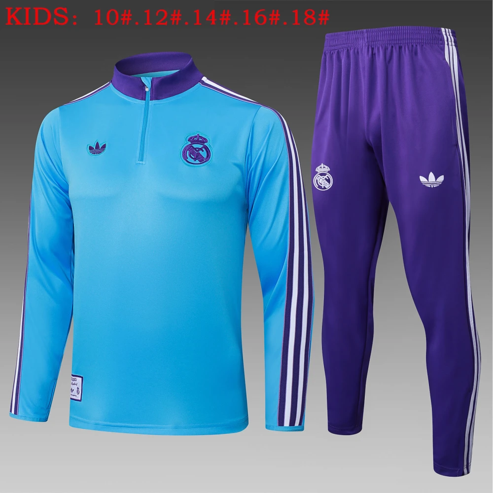 Kids Real Madrid Training Kit (Sweatshirt+Pants) Light Blue 2025/26