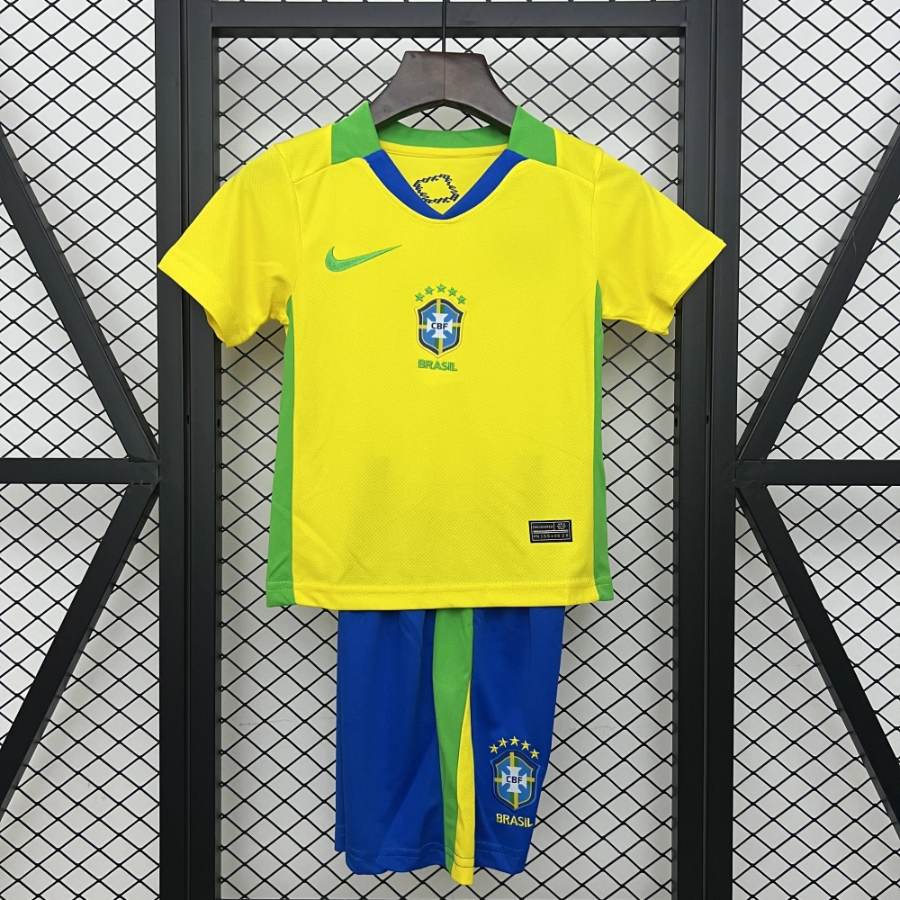 Brazil Home Soccer Uniform Kids Kit Jersey+Shorts 2025