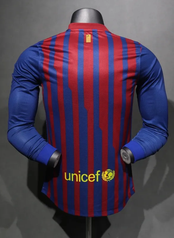 Authentic Barcelona Retro Jersey Home Long Sleeve Soccer Shirt 2011-12