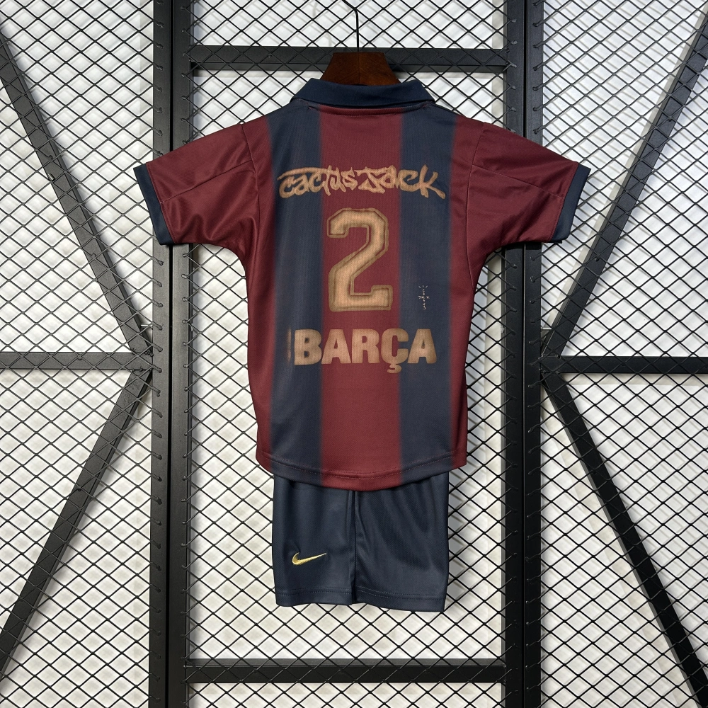 Barcelona Retro Home x CJ SKELETON Kids Kit Jersey+Shorts 2000/01