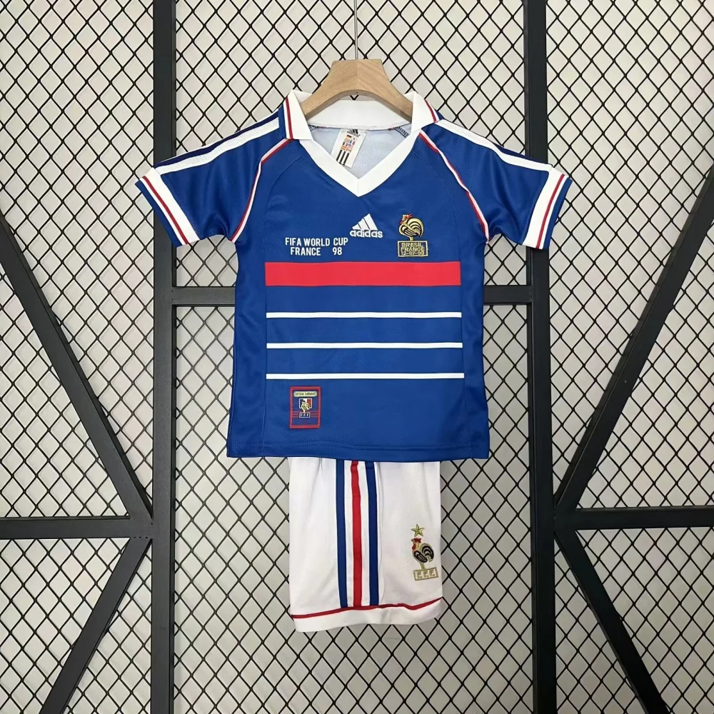 France Retro Home Kids Kit Jersey+Shorts Custom Shirt World Cup 1998