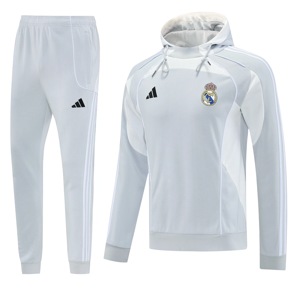 Real Madrid Hoodie Training Kit (Sweatshirt+Pants) Light Grey 2025/26