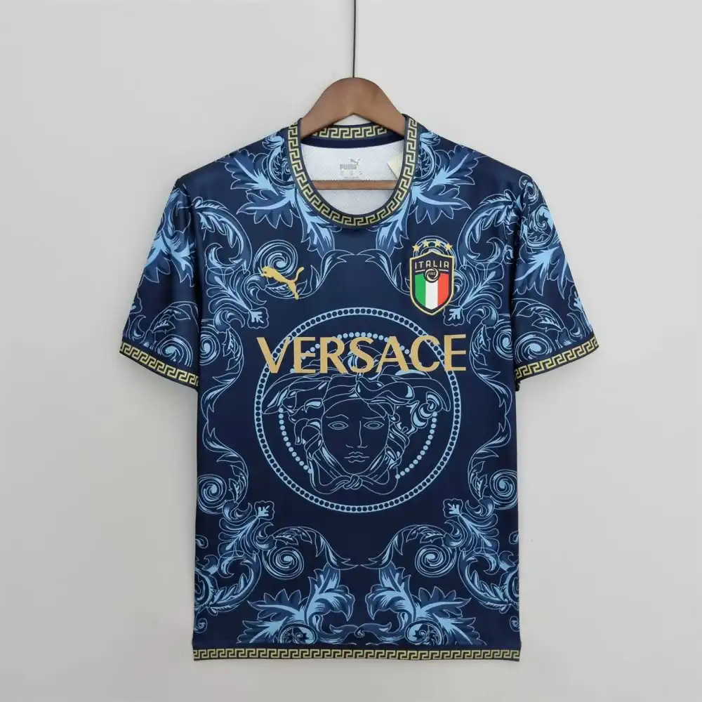 Italy Soccer Jersey x Versace Blue Special Edition Custom Shirt 2022