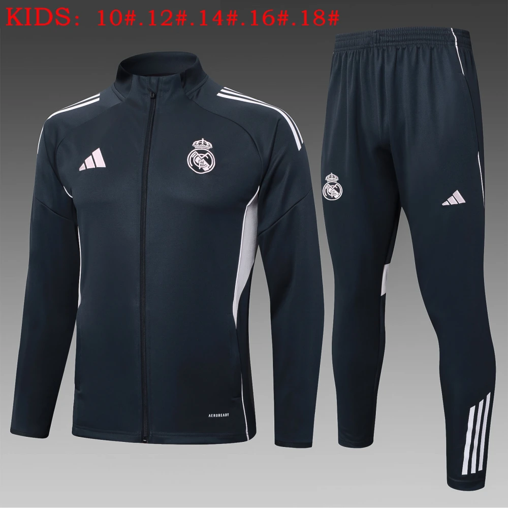 Kids Real Madrid Training Kit (Jacket+Pants) Deep Grey 2025/26