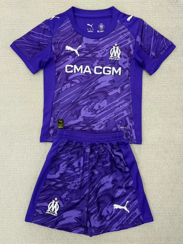 Marseille Soccer Jersey Goalkeeper Kids Kit Jerseys+Shorts 2025/26