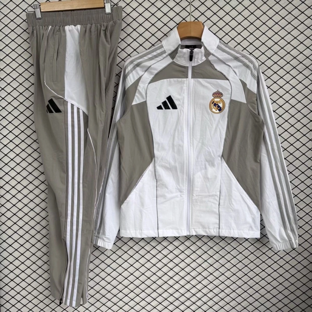Real Madrid Windbreaker With Pants White&Gray 2025-26