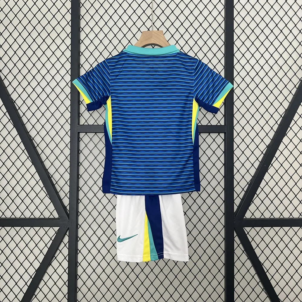 Brazil Away Soccer Uniform Kids Kit Jersey+Shorts Copa America 2024