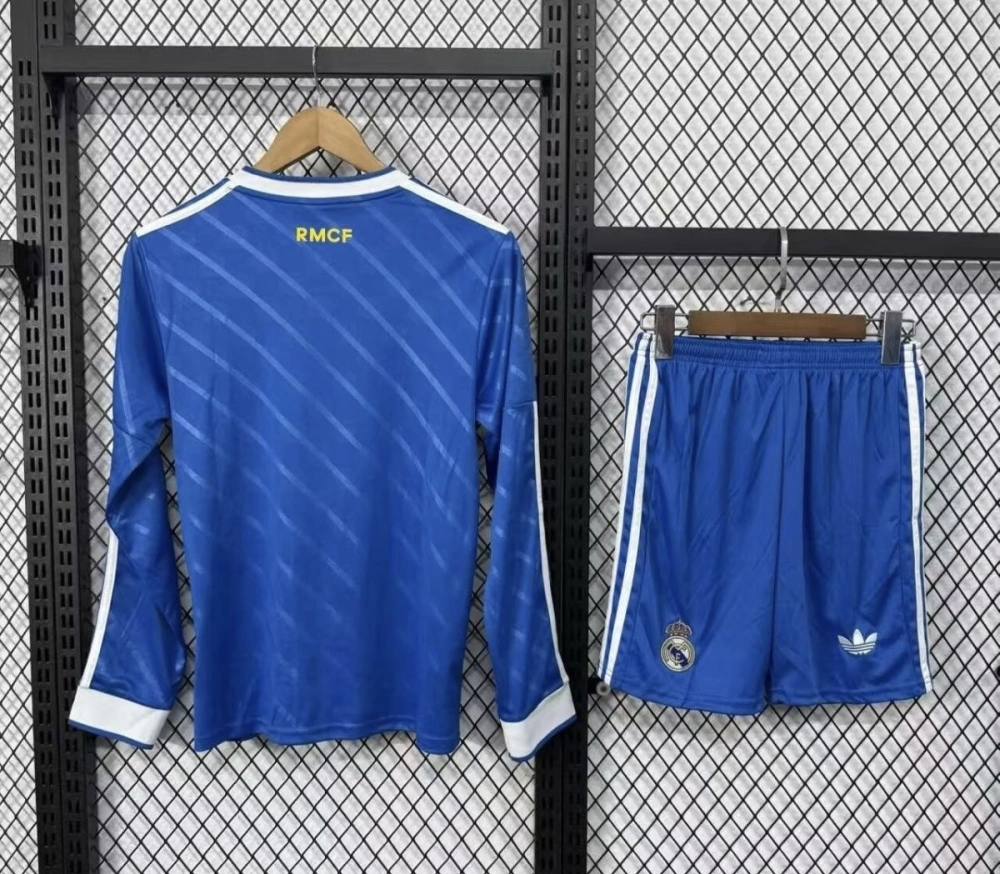 Real Madrid Soccer Jersey Third Away Long Sleeve Kids Kit Jersey+Shorts 2025/26