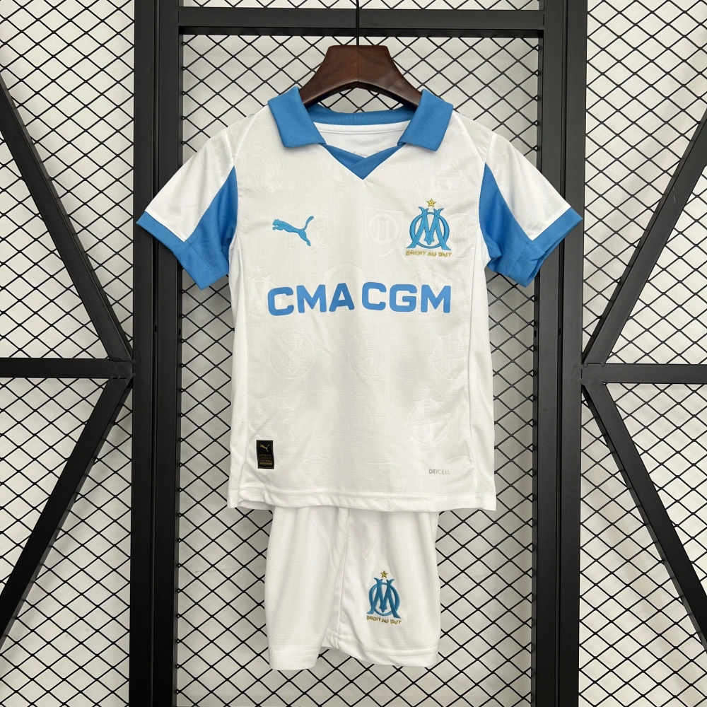 Marseille Soccer Jersey Home Kids Kit Jerseys+Shorts 2025/26