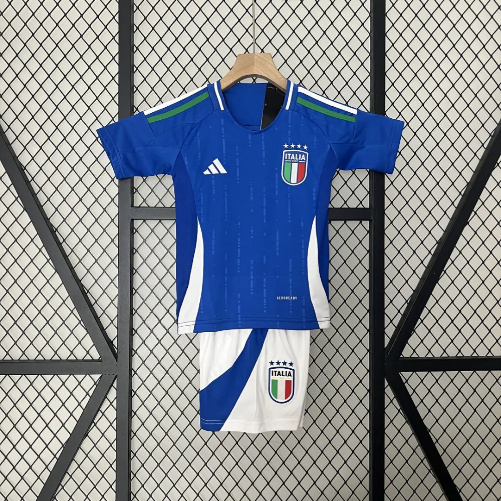 Italy Home Football Uniform Kids Kit Jersey+Shorts EURO 2024