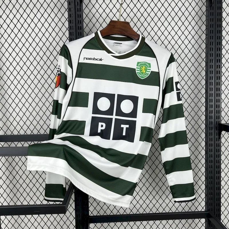 Sporting CP Retro Soccer Jersey Home Long Sleeve Custom Shirt 2001/03