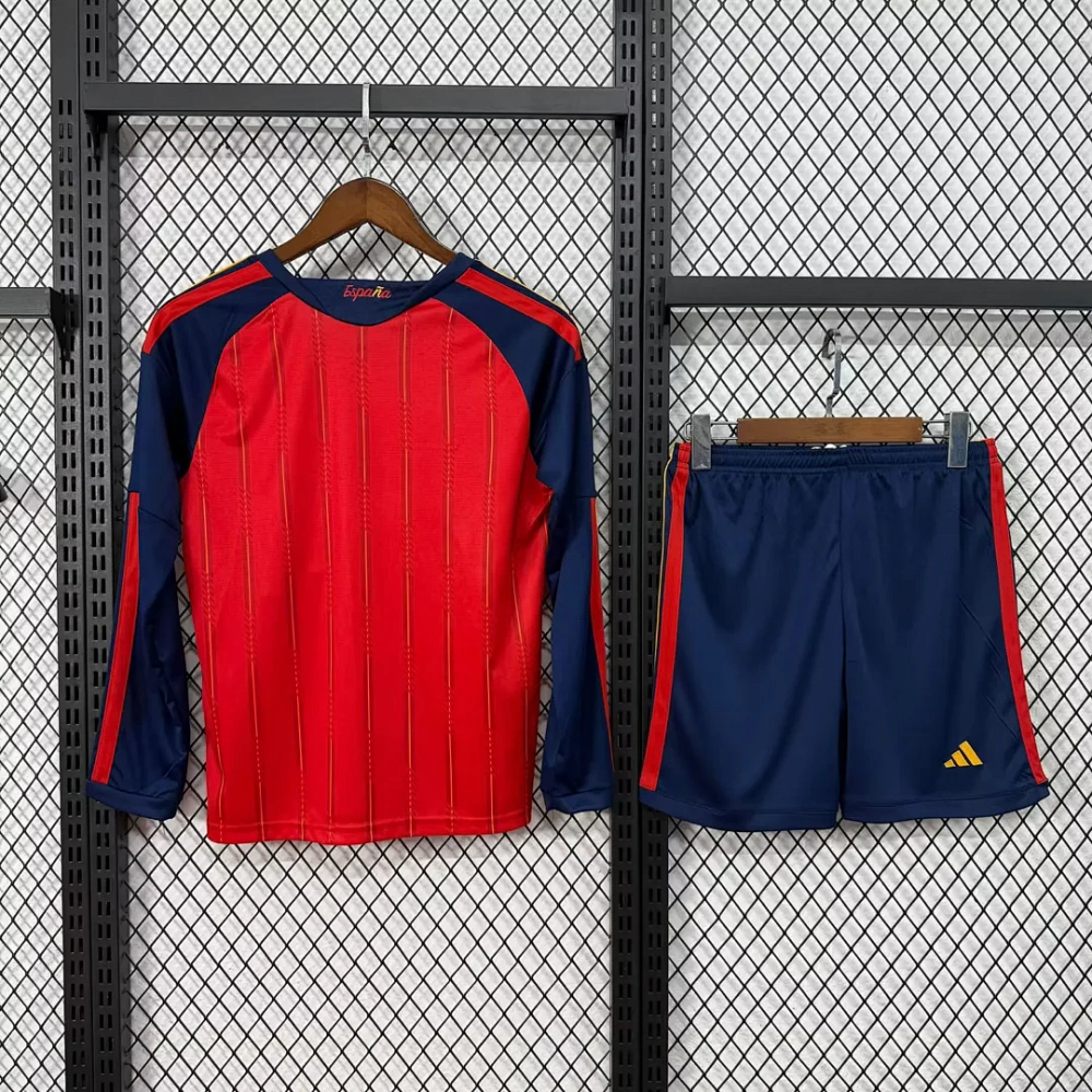 Spain Soccer Jersey Home Kids Kit Long Sleeve Jersey+Shorts World Cup 2026