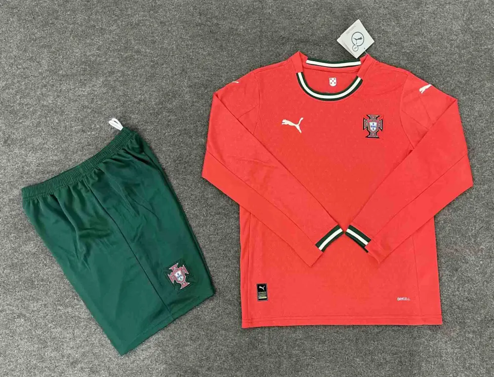 Portugal Home Football Uniform Kids Kit Jersey+Shorts Long Sleeve 2025