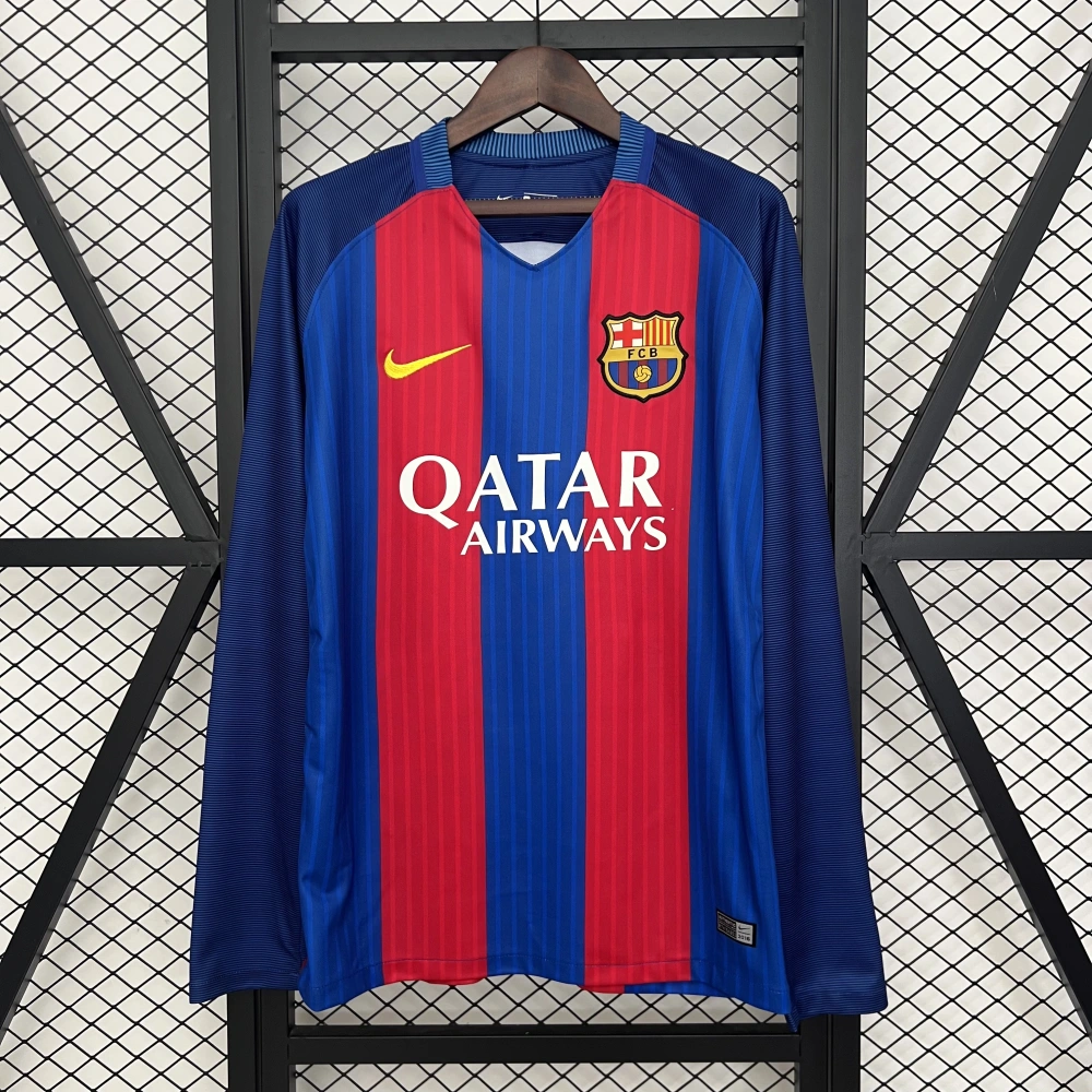 Barcelona Retro Jersey Home Long Sleeve Soccer Shirt 2016-17