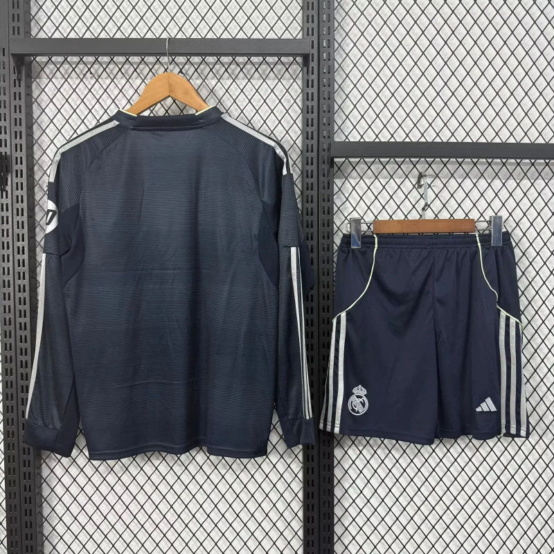 Real Madrid Soccer Jersey Away Kids Long Sleeve Kit Jersey+Shorts 2025/26