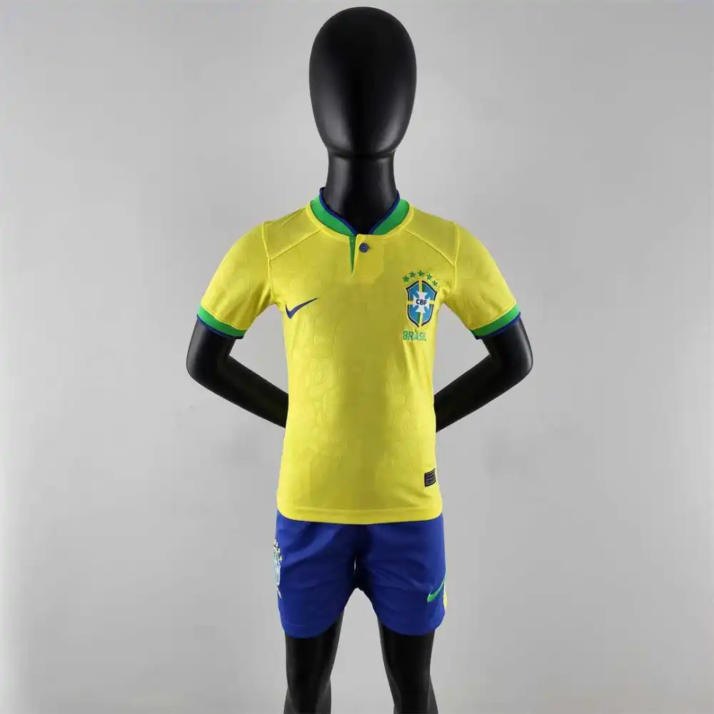 Brazil Retro Jersey Home Uniform Kids Kit Jersey+Shorts 2022