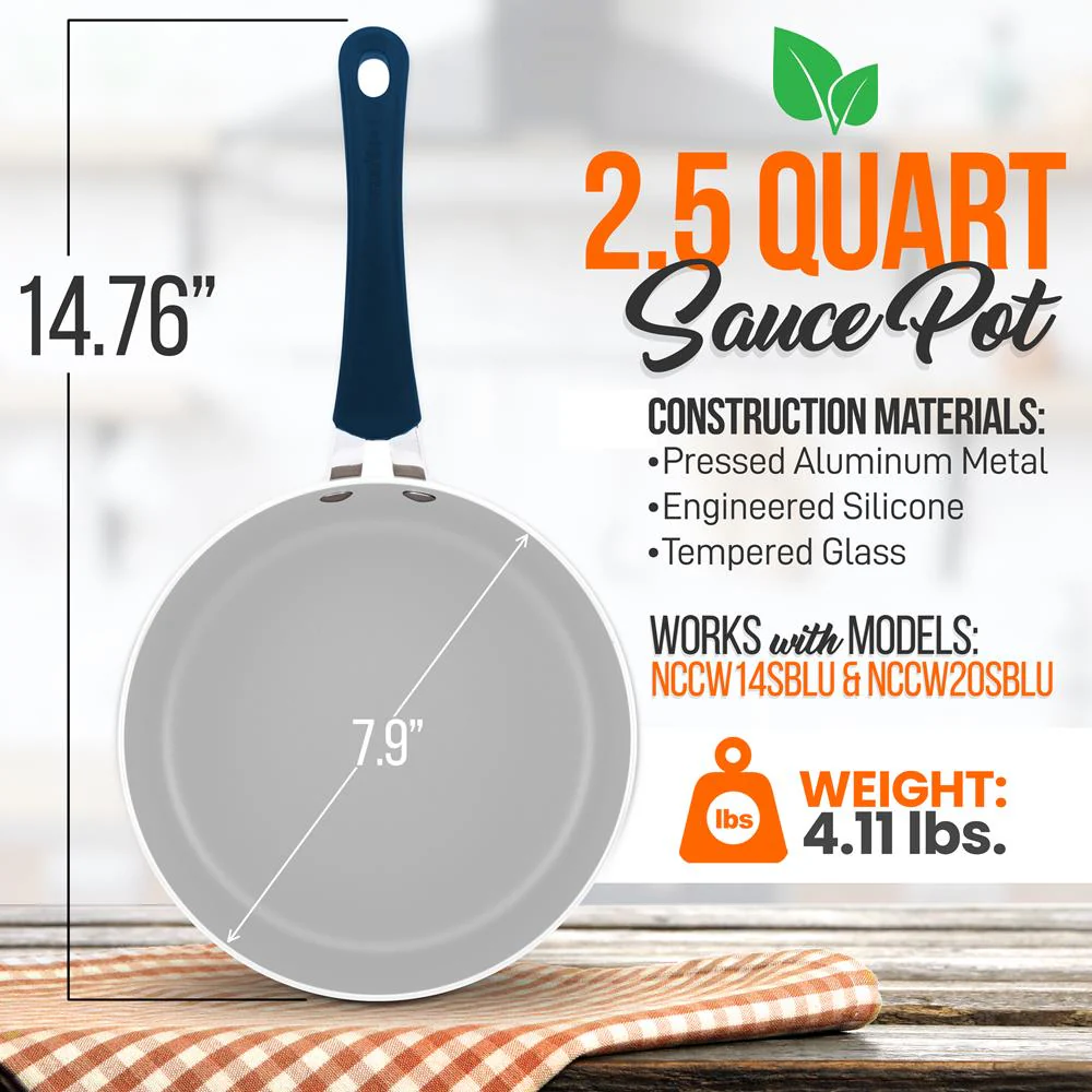 Sauce Pot With Lid - Non-Stick High-Qualified Kitchen Cookware With See-Through Tempered Glass Lids, 2.5 Quart (Works With Models: Nccw14Sblu & Nccw20Sblu)