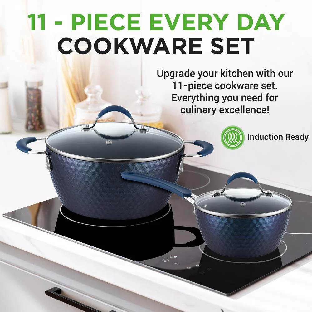 Kitchenware Pots & Pans - Stylish Kitchen Cookware Set With Elegant Diamond Pattern, Non-Stick (11-Piece Set)