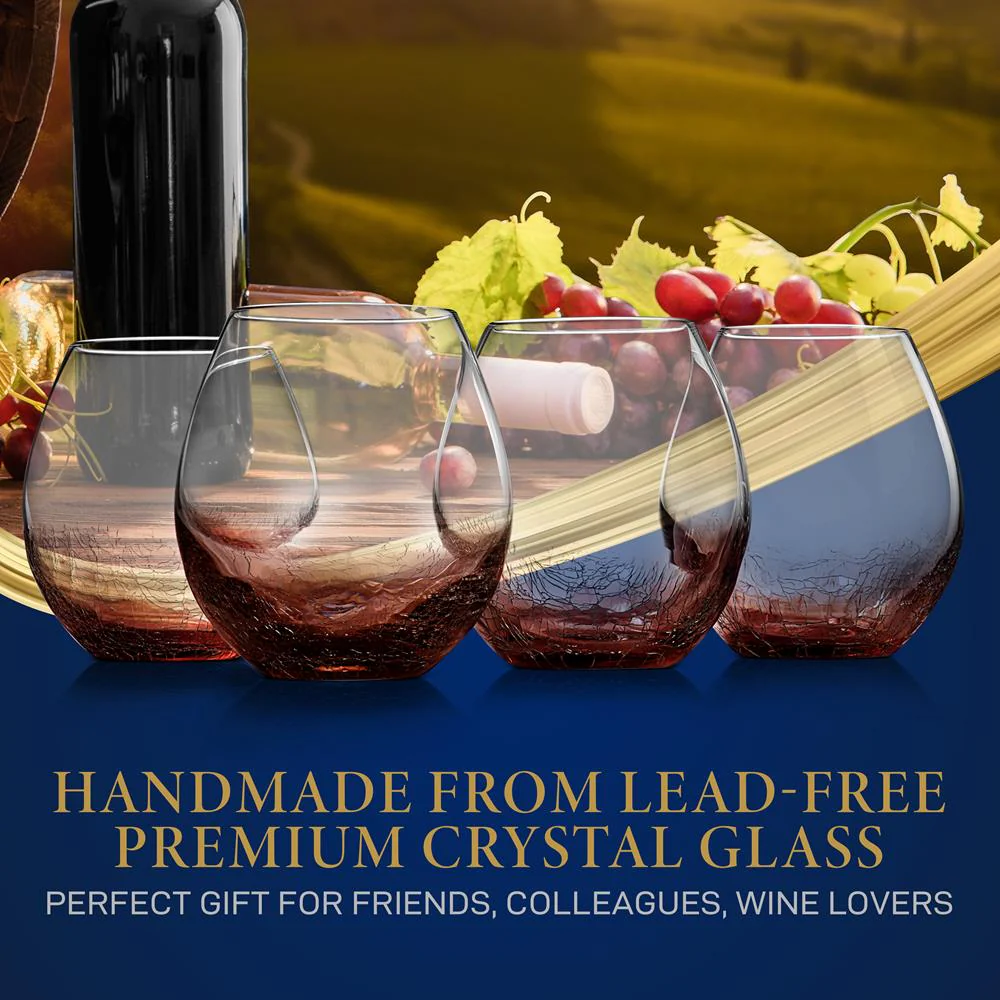 4 Pcs. Of Crystal Stemless Wine Glasses - Ultra Clear, Elegant Wine Glasses, Hand Blown