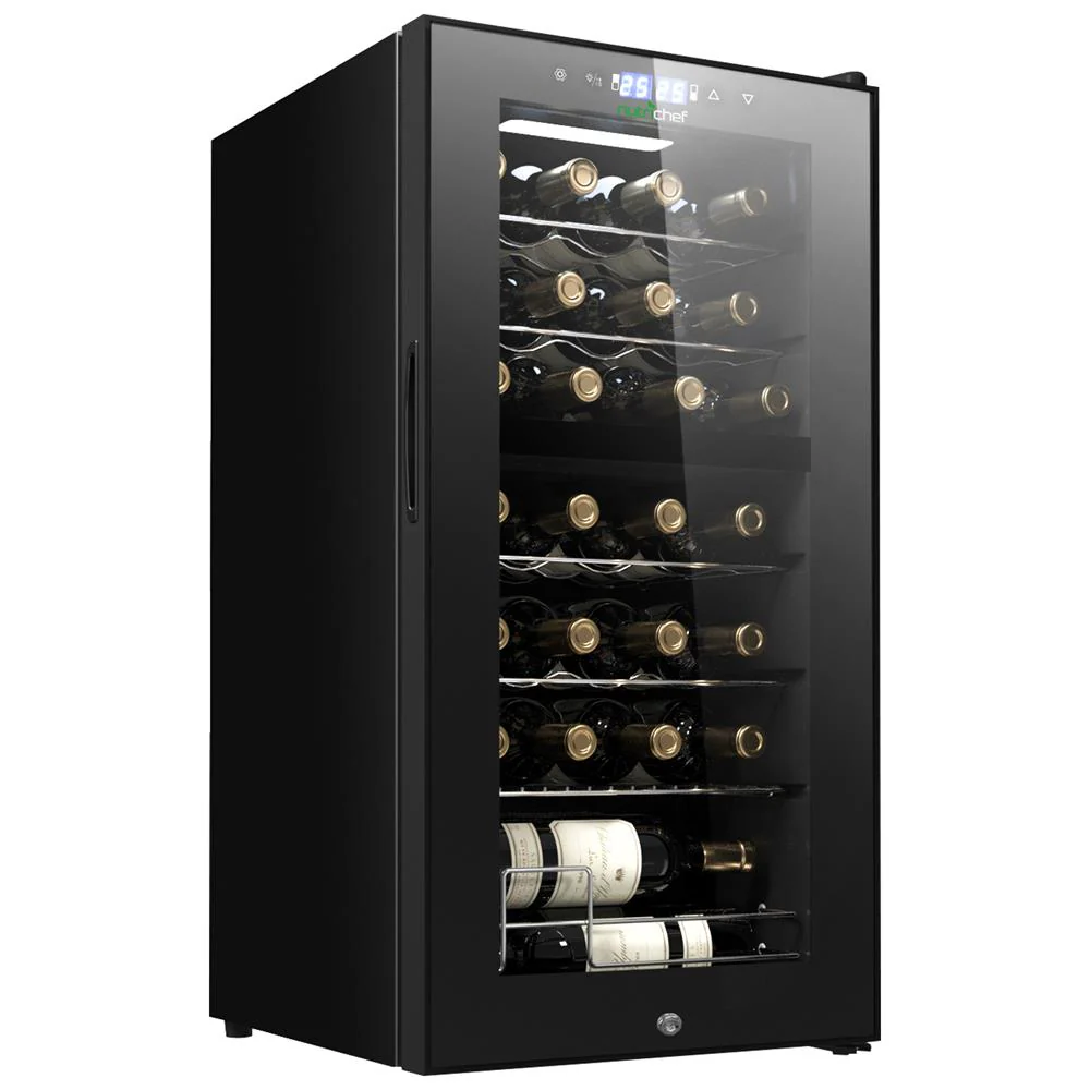 Wine Chilling Refrigerator Cellar - Dual-Zone Wine Cooler/Chiller, Digital Touch Button Control With Air Tight Seal, Contains Placement For Standing Bottles (28 Bottle Storage Capacity)
