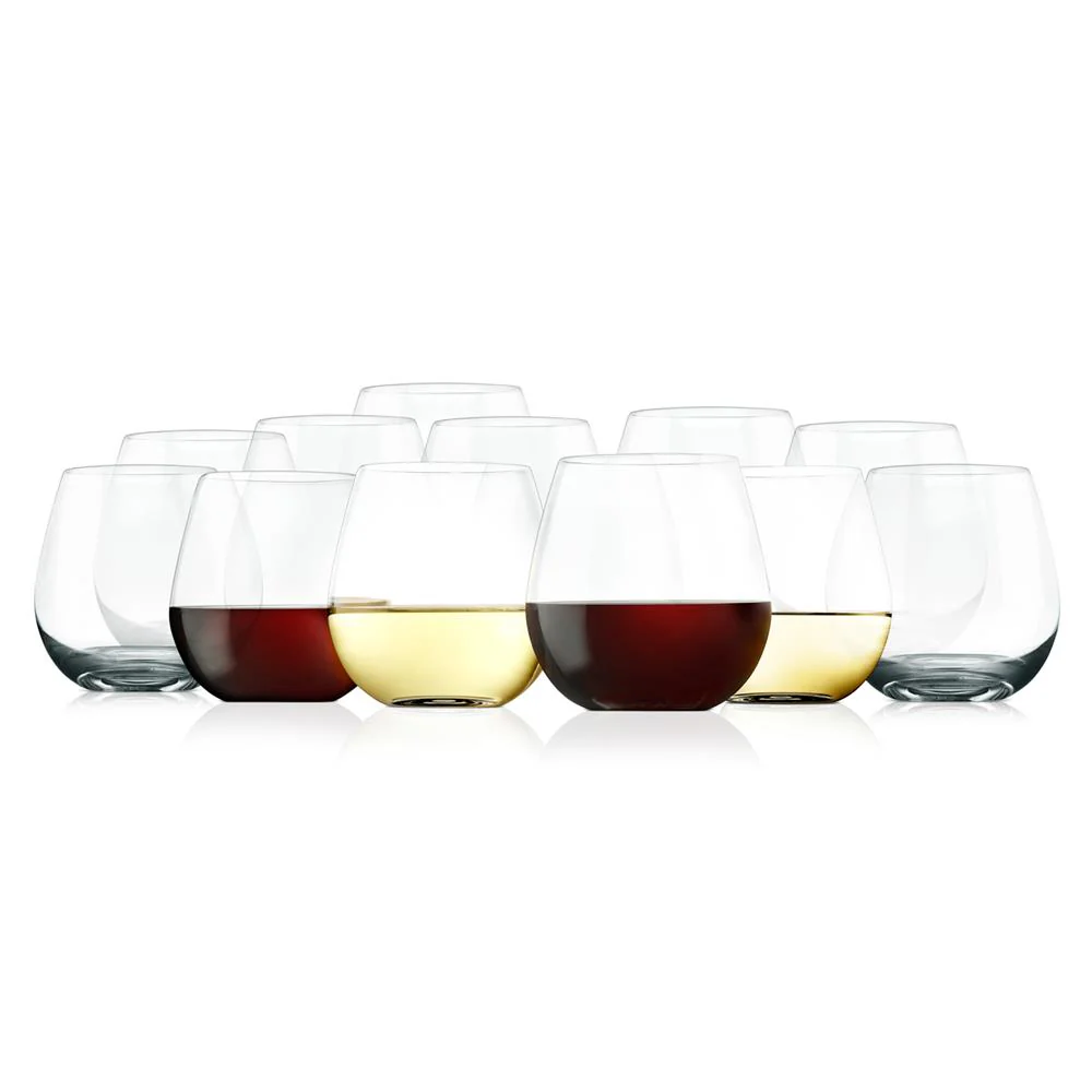 12 Pcs. Of Crystal-Clear Stemless Wine Glass - Ultra Clear And Thin, Elegant Clear Wine Glasses, Hand Blown