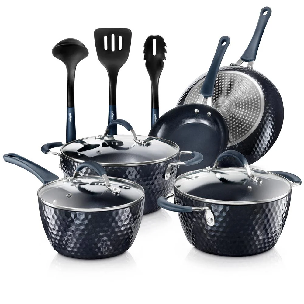 Kitchenware Pots & Pans - Stylish Kitchen Cookware Set With Elegant Diamond Pattern, Non-Stick (11-Piece Set)