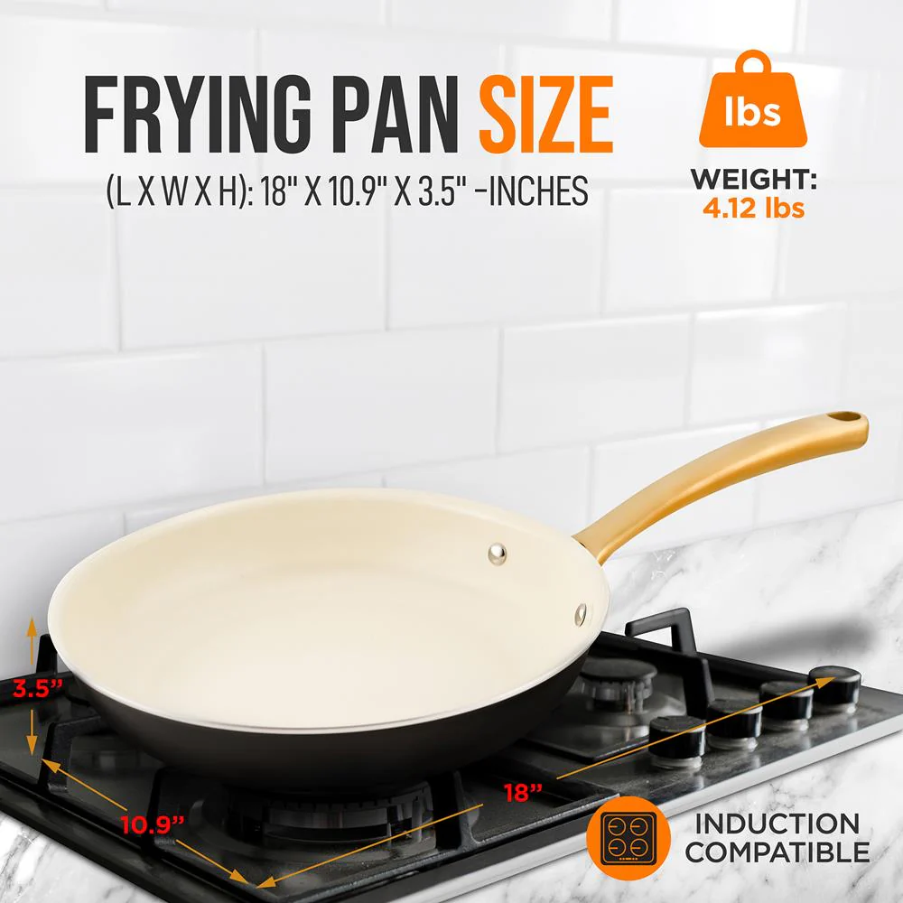 10'' Medium Fry Pan - Non-Stick Pan With Silicone Handle, Interior Non-Stick Ceramic Coating And Polyester Coating Outside
