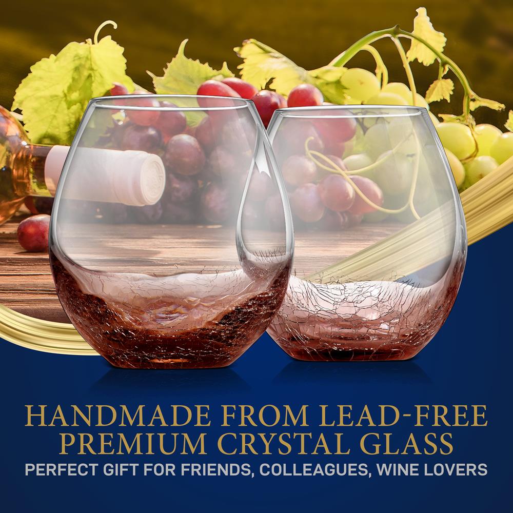 2 Pcs. Of Crystal Stemless Wine Glasses - Ultra Clear, Elegant Wine Glasses, Hand Blown