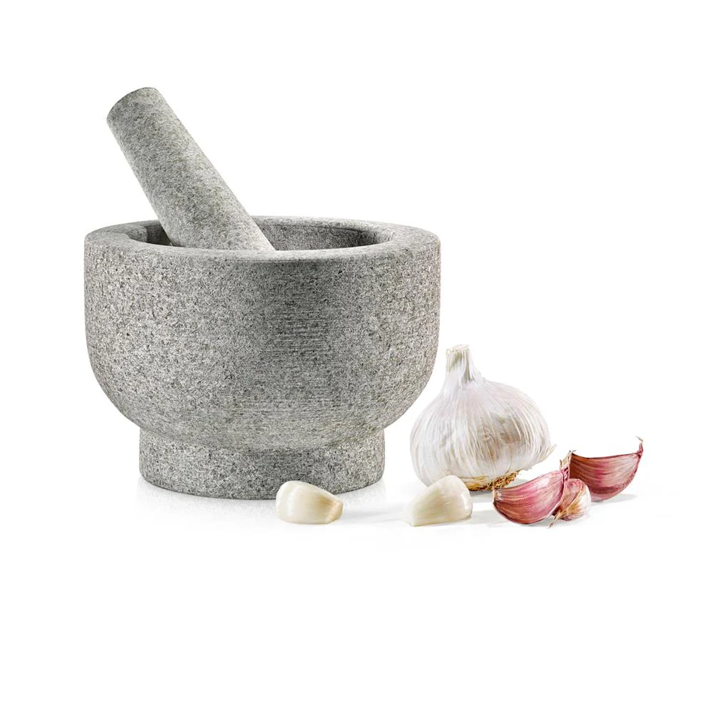 6'' Original Mortar And Pestle Set - Heavy Duty Unpolished Granite, 2 Cups Capacity