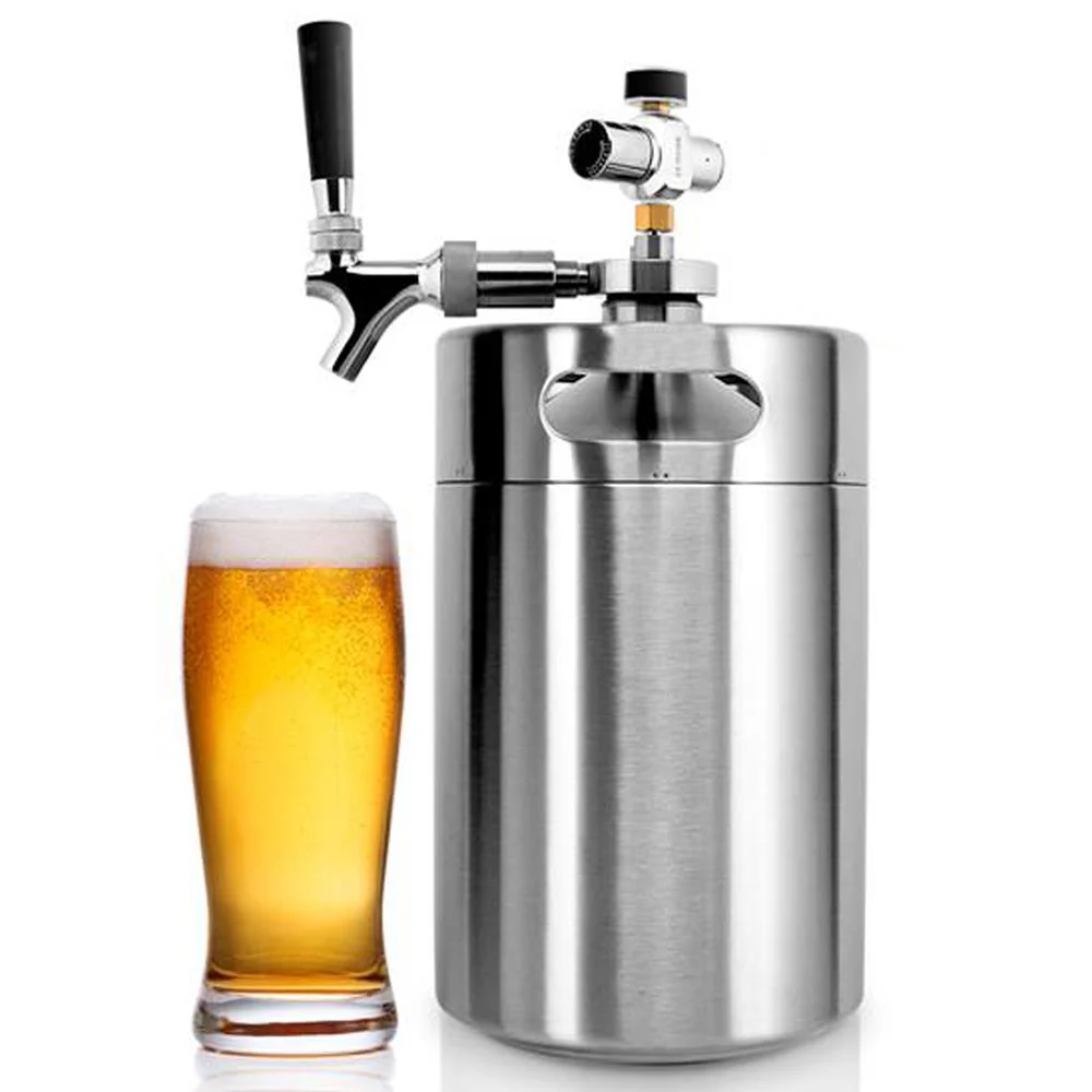 Homebrew  Double Wall Mini Keg Beer Dispenser - 128 Oz. Double Wall Mini Keg With Cap Spear, Metal Tap Co2 Aluminum Regulator System