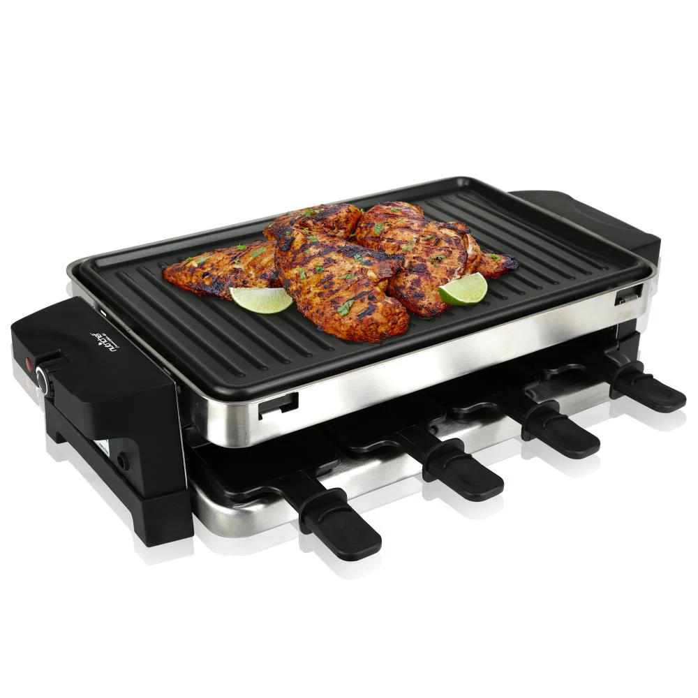 Raclette Grill, Two-Tier Party Cooktop, Metal Grill Surface