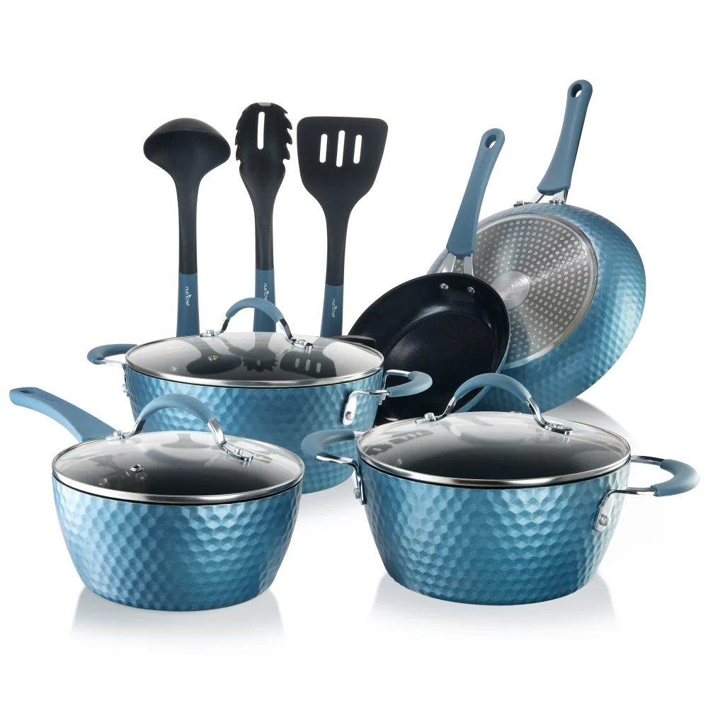 Kitchenware Pots & Pans Set - Stylish Kitchen Cookware With Elegant Diamond Pattern, Non-Stick (11-Piece Set)