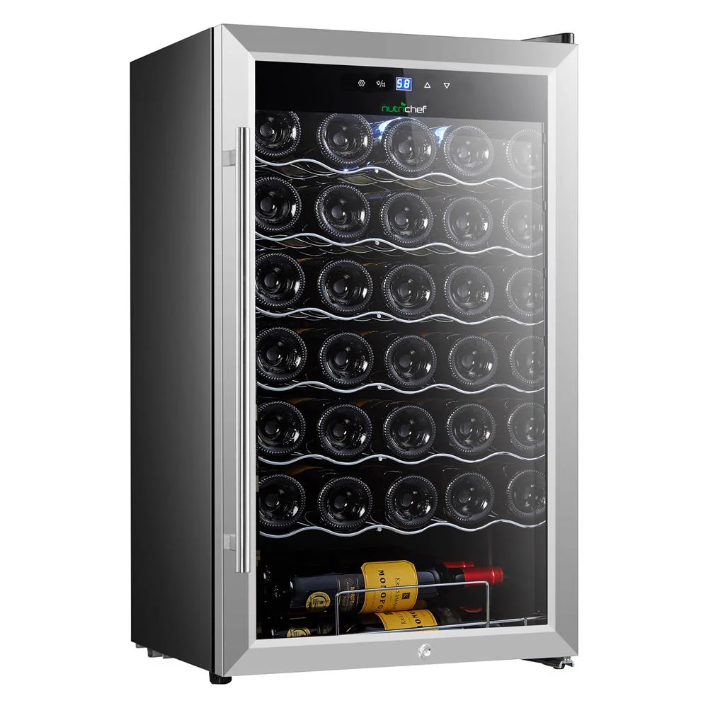 Wine Chilling Refrigerator Cellar - Single-Zone Wine Cooler/Chiller, Digital Touch Button Control With Air Tight Seal, Contains Placement For Standing Bottles (34 Bottle Storage Capacity)