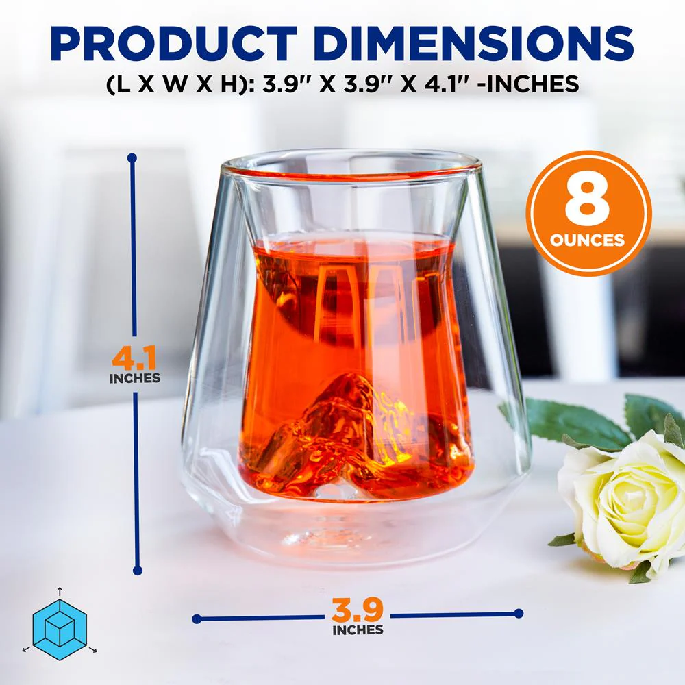 2 Pcs. Double-Wall Insulated Glasses - Clear Glass Cups, 8 Ounces Each