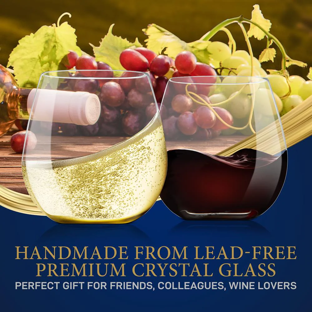 8 Pcs. Of Crystal-Clear Stemless Wine Glasses - Ultra Clear And Thin, Elegant Clear Wine Glasses, Hand Blown