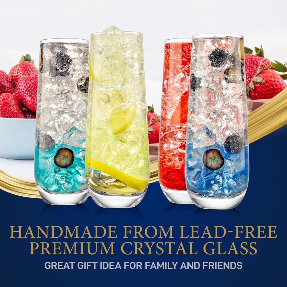 4 Pcs. Of Crystal-Clear Stemless Wine Glass - Ultra Clear, Elegant Clear Wine Glasses, Machine Made Top