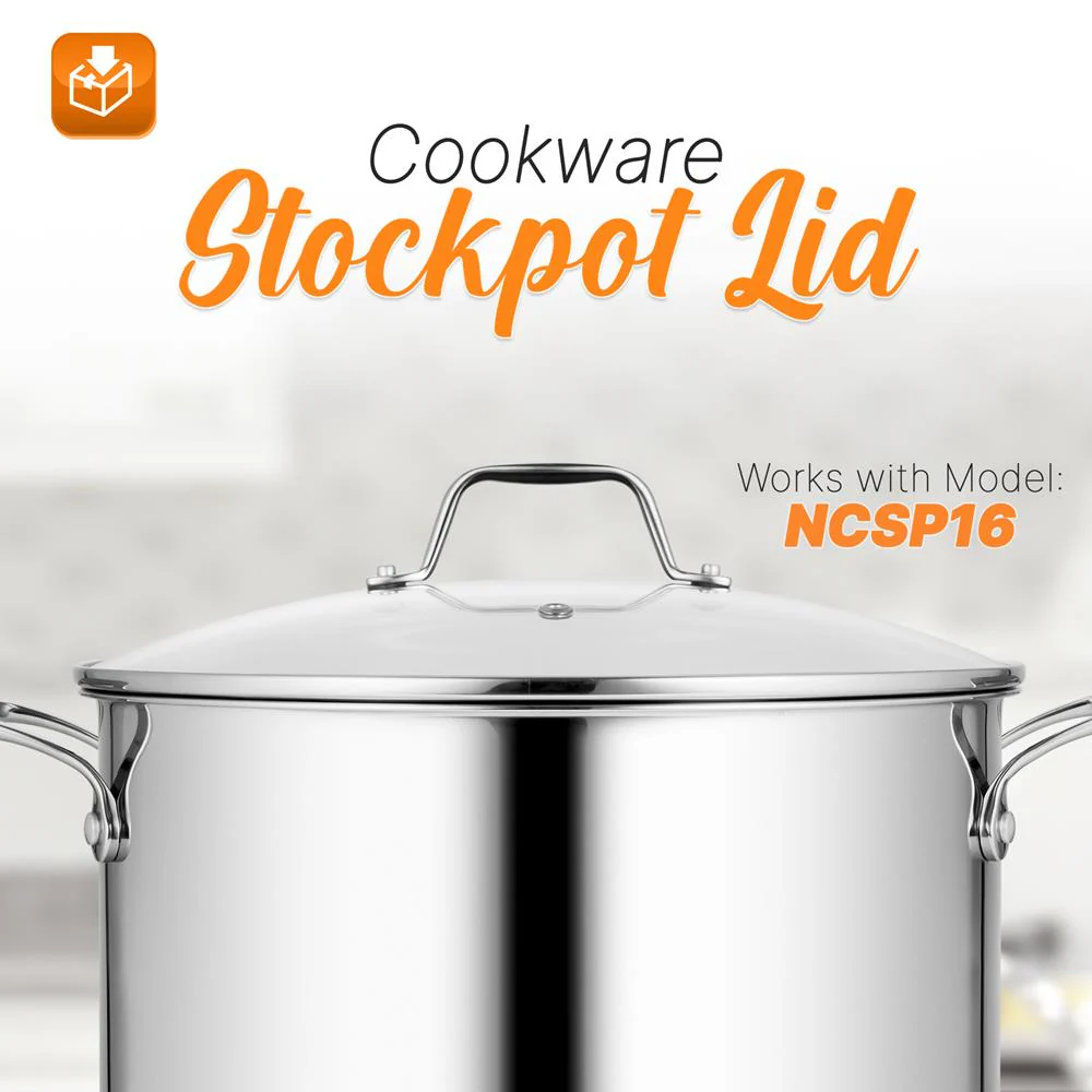 Cookware Stockpot Lid - See-Through Tempered Glass Lids (Works With Model: Ncsp16)