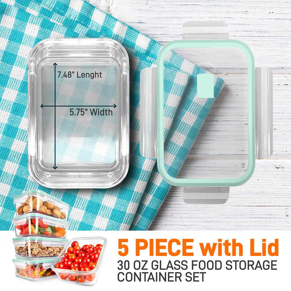 10-Piece Superior Glass Food Storage Containers Set - Stackable Design, Newly Bpa-Free Airtight Clear Locking Lids With Vent Lids & Green Air Hole