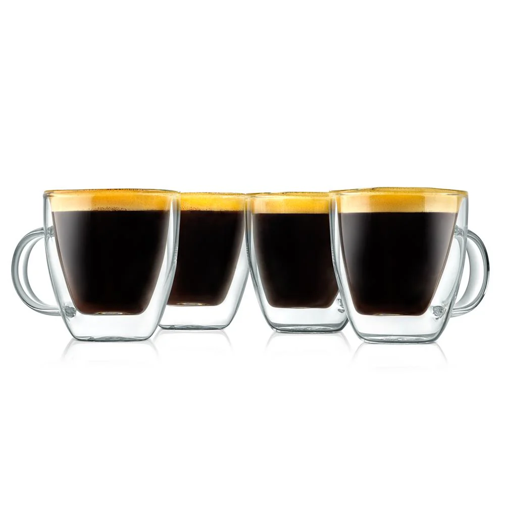 4 Pcs. Of Clear Glass Coffee Mug - Elegant Clear Glasses With Convenient Handles, For Hot And Cold Drinks