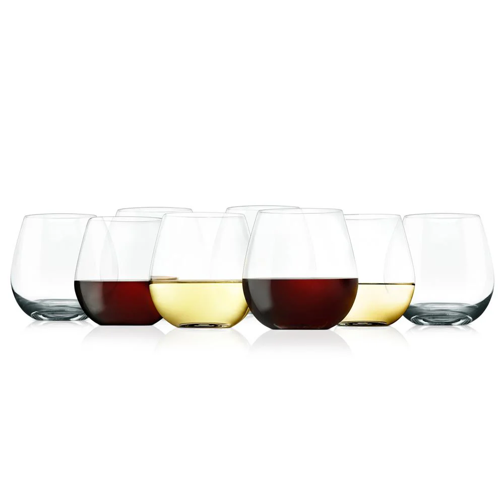 8 Pcs. Of Crystal-Clear Stemless Wine Glasses - Ultra Clear And Thin, Elegant Clear Wine Glasses, Hand Blown