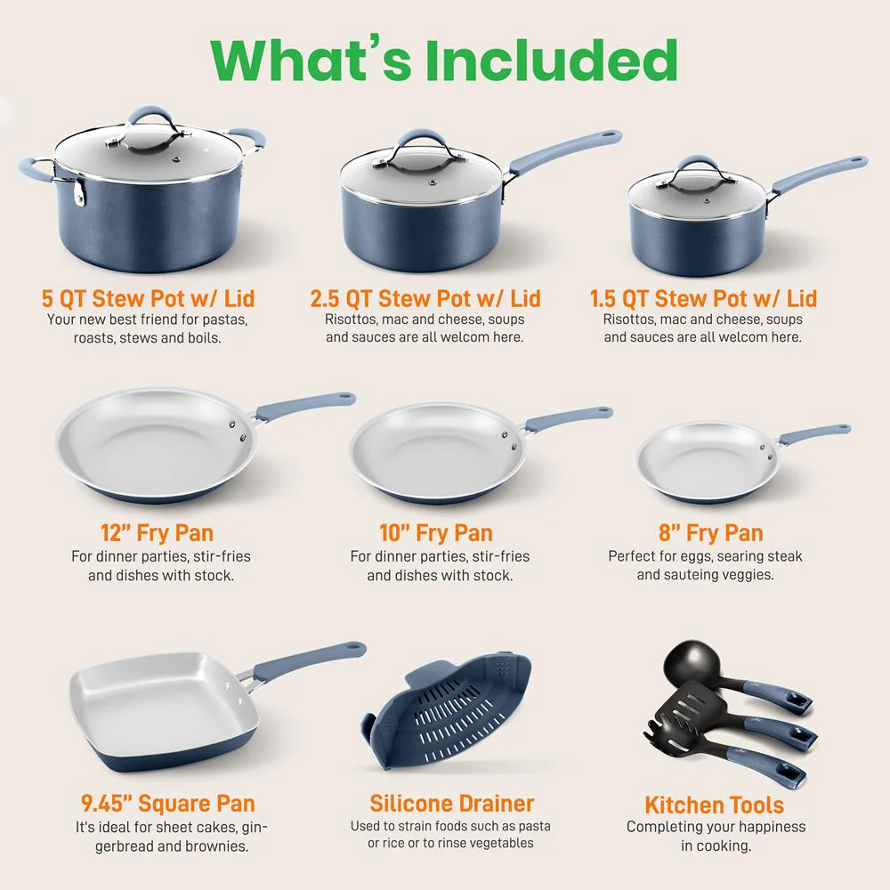 Kitchenware Pots & Pans Set – High-Qualified Basic Kitchen Cookware Set, Non-Stick (20-Piece Set)