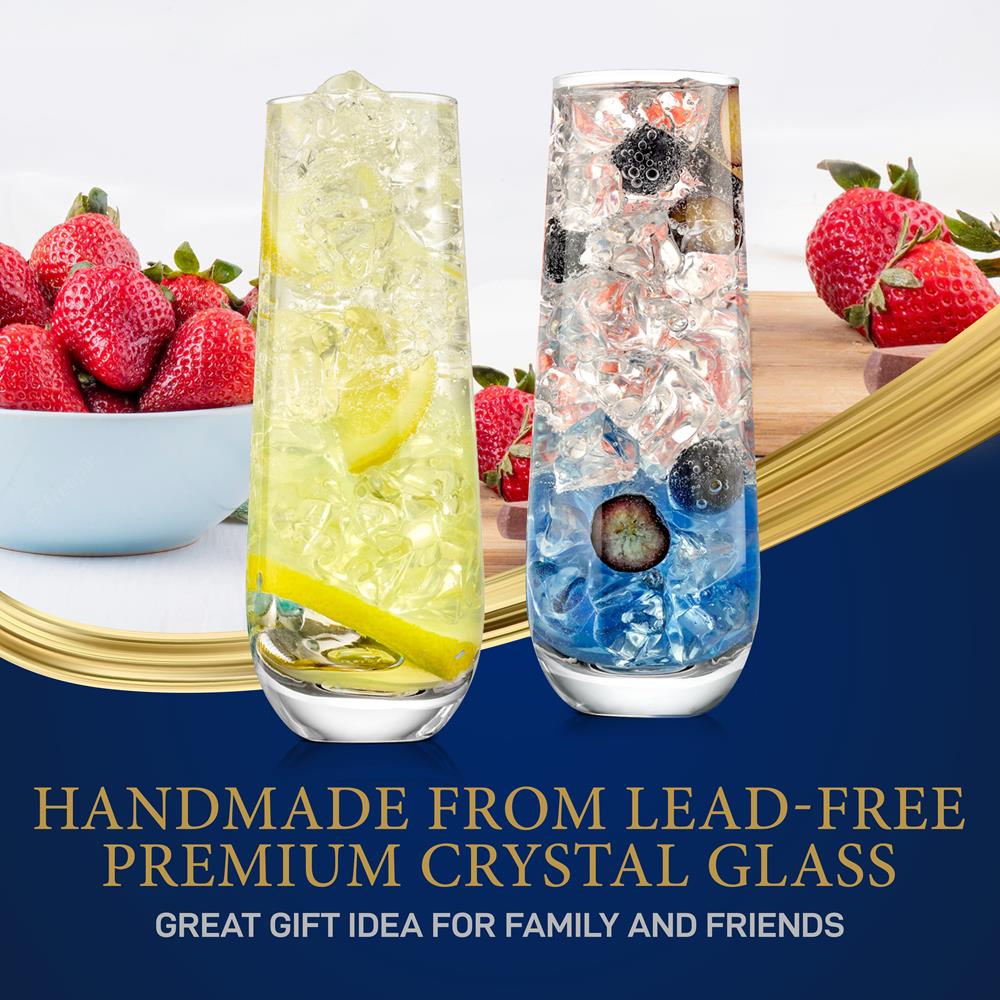 2 Pcs. Of Crystal-Clear Stemless Wine Glass - Ultra Clear, Elegant Clear Wine Glasses, Machine Made Top