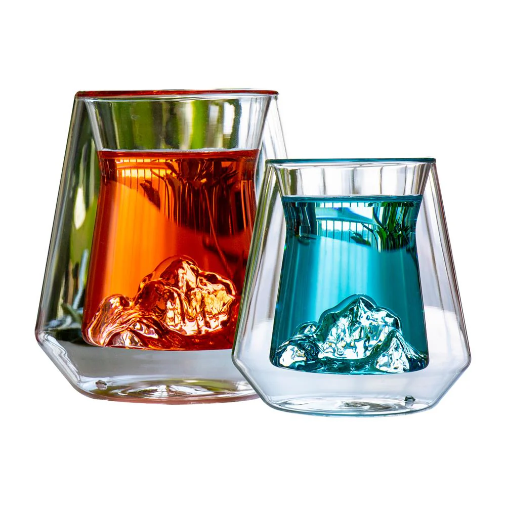 2 Pcs. Double-Wall Insulated Glasses - Clear Glass Cups, 8 Ounces Each