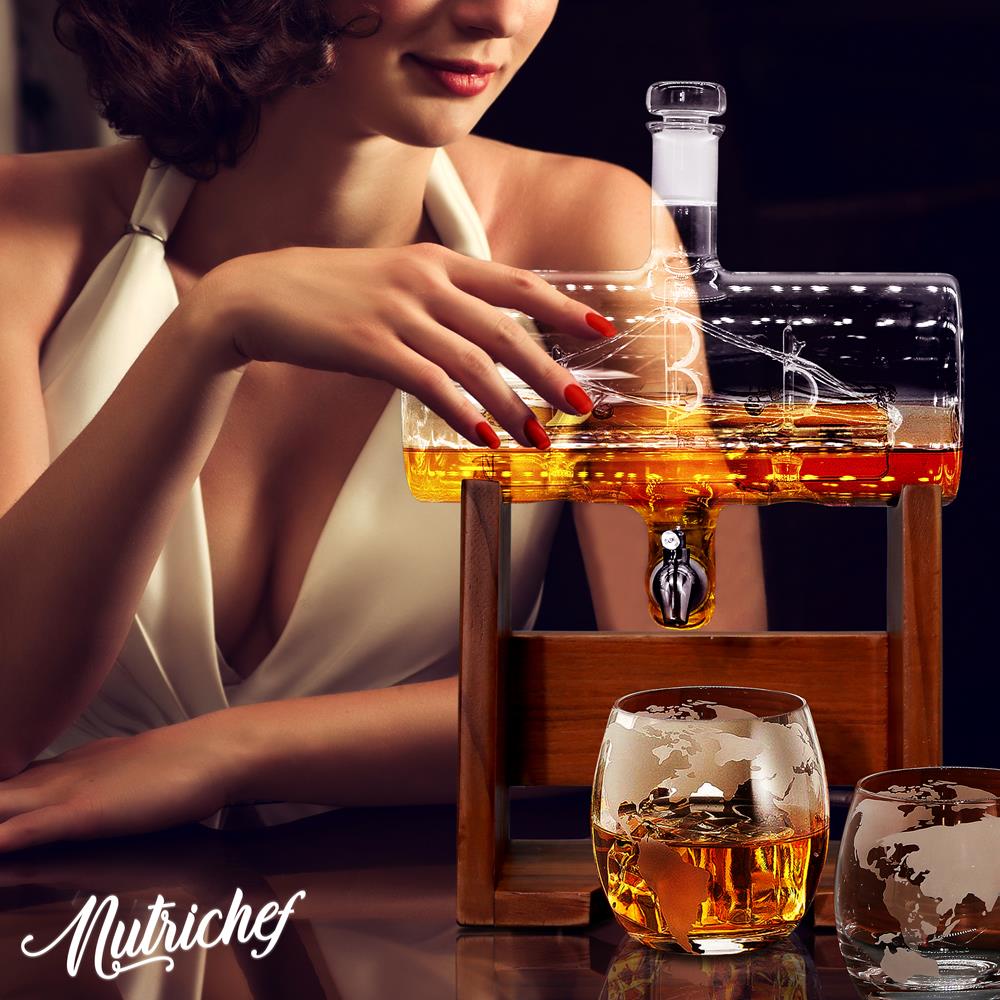 Home Bar Whiskey Decanter - Wine & Whiskey Glass Decanter Aerator Set With Whiskey Glasses, Elegant Decanter Design