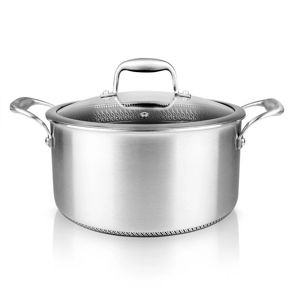 Stew Pot With Glass Lid - Triply Stainless Steel Cookware, Dakin Etching Non-Stick Coating Inside And Outside